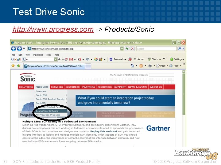 Test Drive Sonic http: //www. progress. com -> Products/Sonic 36 SOA-7: Introduction to the