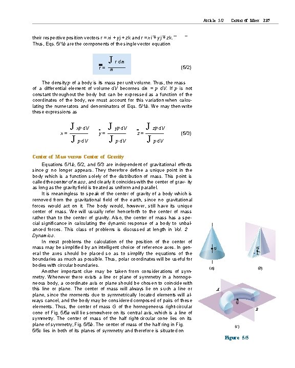Article 5/2 Center of Mass 237 their respective position vectors r = xi + Article 5/2 Center of Mass 237 their respective position vectors r = xi +