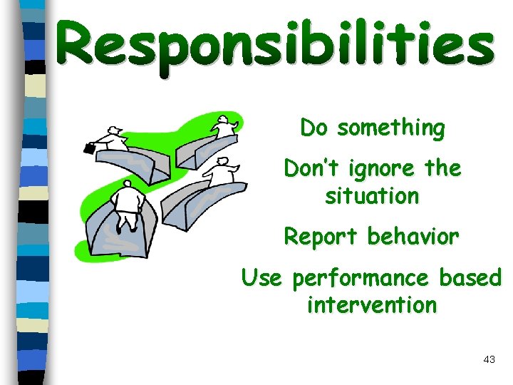 Do something Don’t ignore the situation Report behavior Use performance based intervention 43 