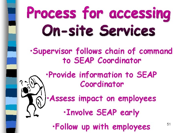  • Supervisor follows chain of command to SEAP Coordinator • Provide information to