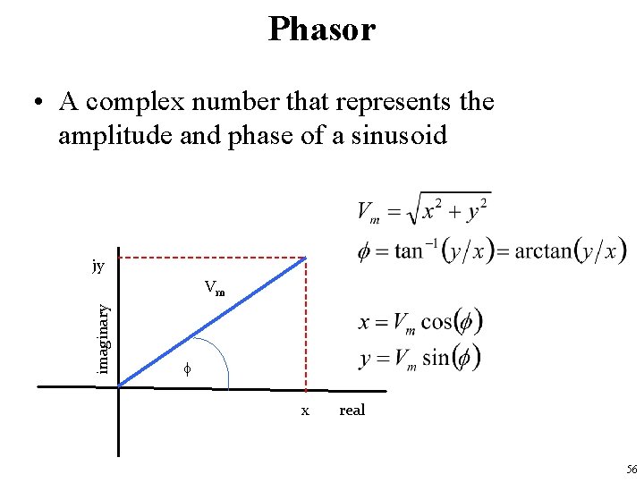 Phasor • A complex number that represents the amplitude and phase of a sinusoid