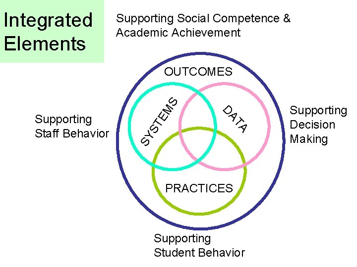 Integrated Elements Supporting Social Competence & Academic Achievement ST SY TA DA Supporting Staff