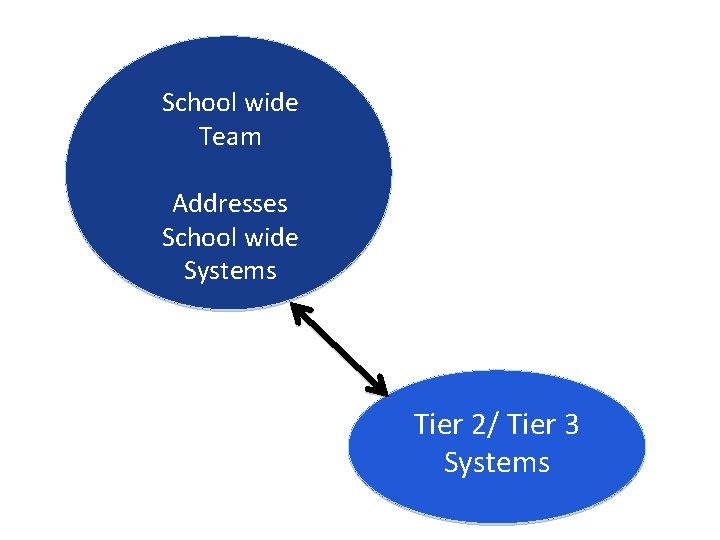 School wide Team Addresses School wide Systems Tier 2/ Tier 3 Systems 
