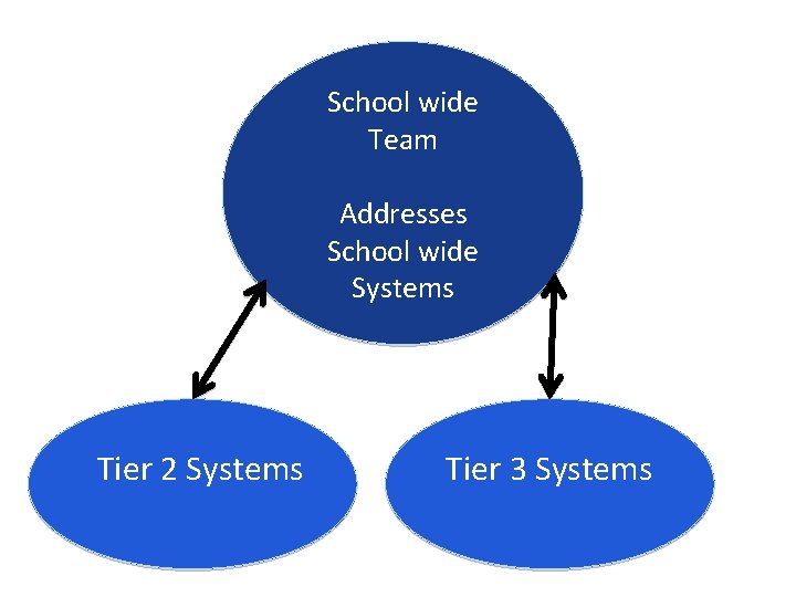 School wide Team Addresses School wide Systems Tier 2 Systems Tier 3 Systems 