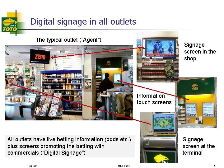 Digital signage in all outlets The typical outlet (”Agent”) Signage screen in the shop