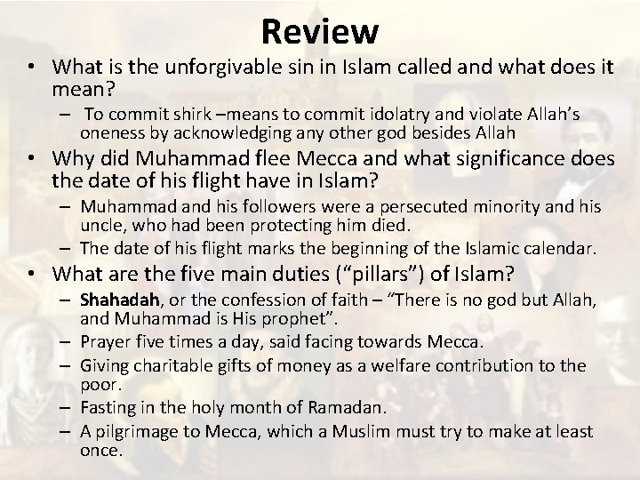 Review • What is the unforgivable sin in Islam called and what does it
