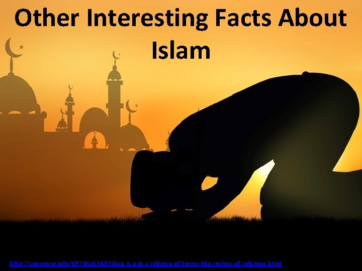 Other Interesting Facts About Islam http: //yousense. info/69736 c 616 d/islam-is-not-a-religion-of-terror-the-review-of-religions. html 