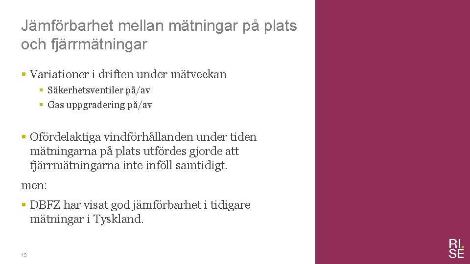 Jämförbarhet mellan mätningar på plats och fjärrmätningar § Variationer i driften under mätveckan §
