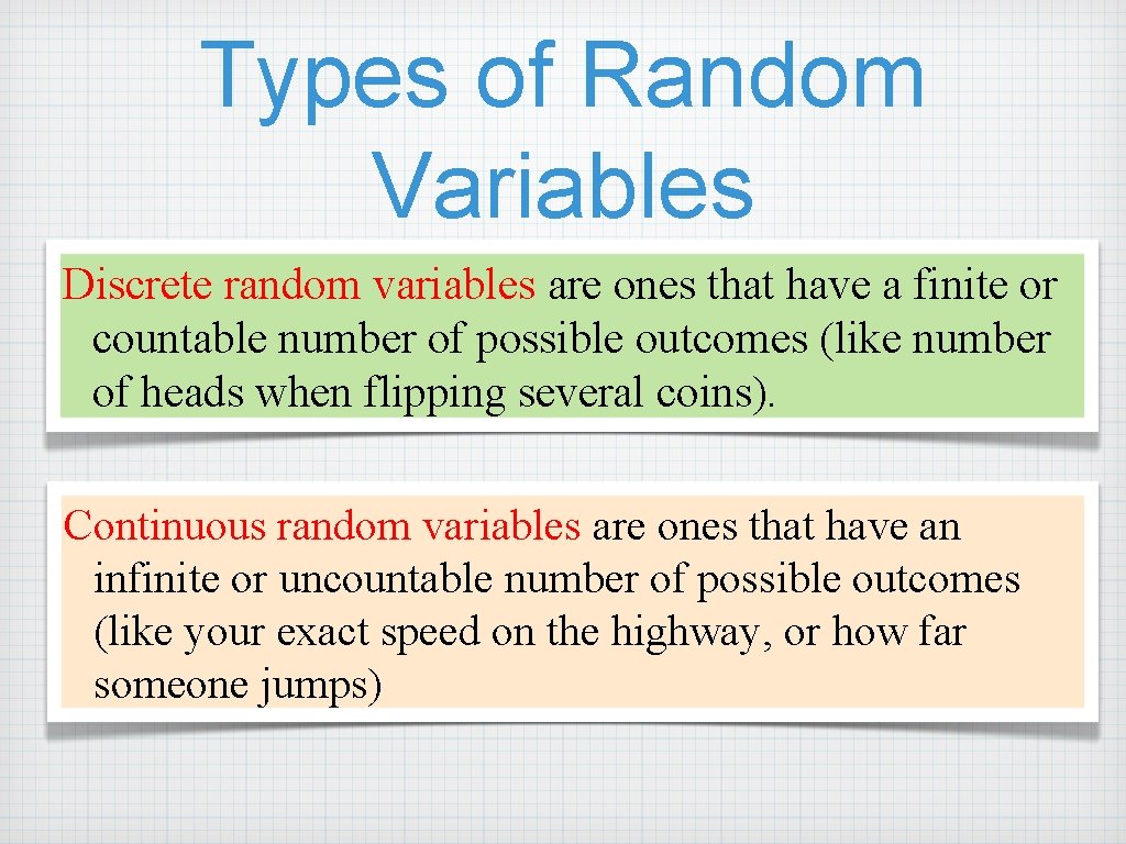 Types of Random Variables Discrete random variables are ones that have a finite or