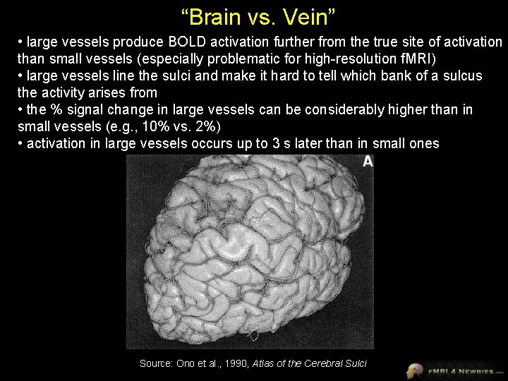 “Brain vs. Vein” • large vessels produce BOLD activation further from the true site