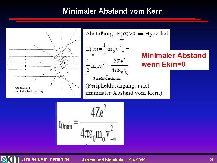 Minimaler Abstand vom Kern Minimaler Abstand wenn Ekin=0 Wim de Boer, Karlsruhe Atome und