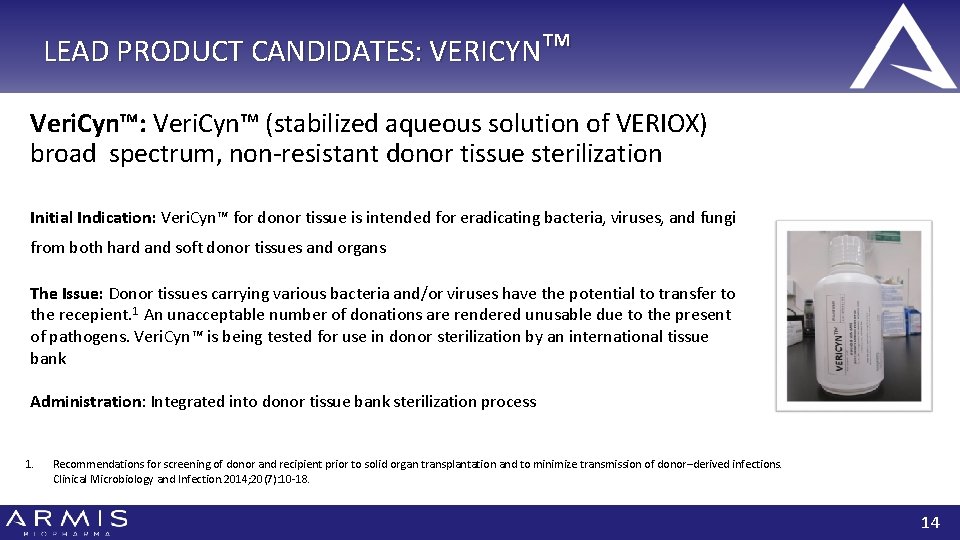 LEAD PRODUCT CANDIDATES: VERICYN™ Veri. Cyn™: Veri. Cyn™ (stabilized aqueous solution of VERIOX) broad