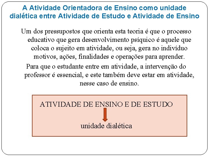 A Atividade Orientadora de Ensino como unidade dialética entre Atividade de Estudo e Atividade