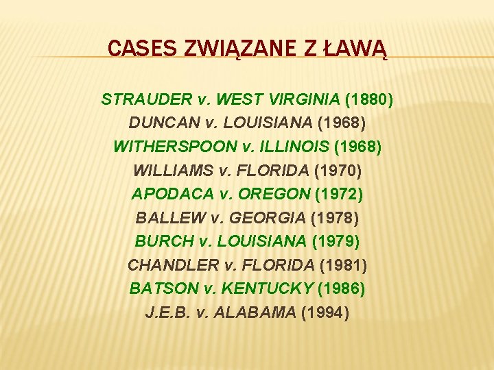 CASES ZWIĄZANE Z ŁAWĄ STRAUDER v. WEST VIRGINIA (1880) DUNCAN v. LOUISIANA (1968) WITHERSPOON