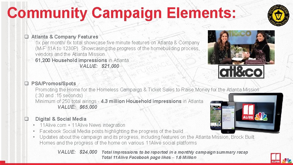 Community Campaign Elements: q Atlanta & Company Features 1 x per month/ 6 x