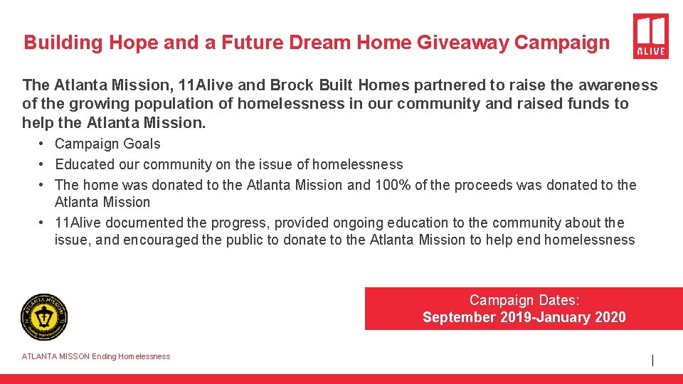 Building Hope and a Future Dream Home Giveaway Campaign The Atlanta Mission, 11 Alive