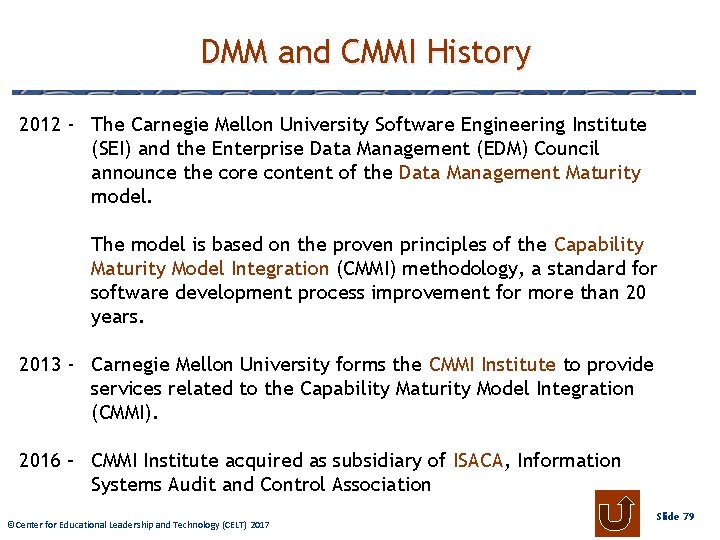 DMM and CMMI History 2012 - The Carnegie Mellon University Software Engineering Institute (SEI)