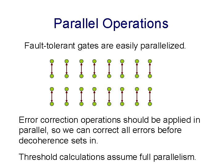 Parallel Operations Fault-tolerant gates are easily parallelized. Error correction operations should be applied in