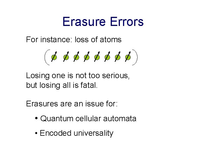 Erasure Errors For instance: loss of atoms Losing one is not too serious, but