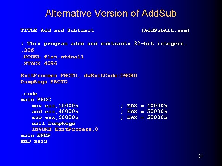 Alternative Version of Add. Sub TITLE Add and Subtract (Add. Sub. Alt. asm) ;