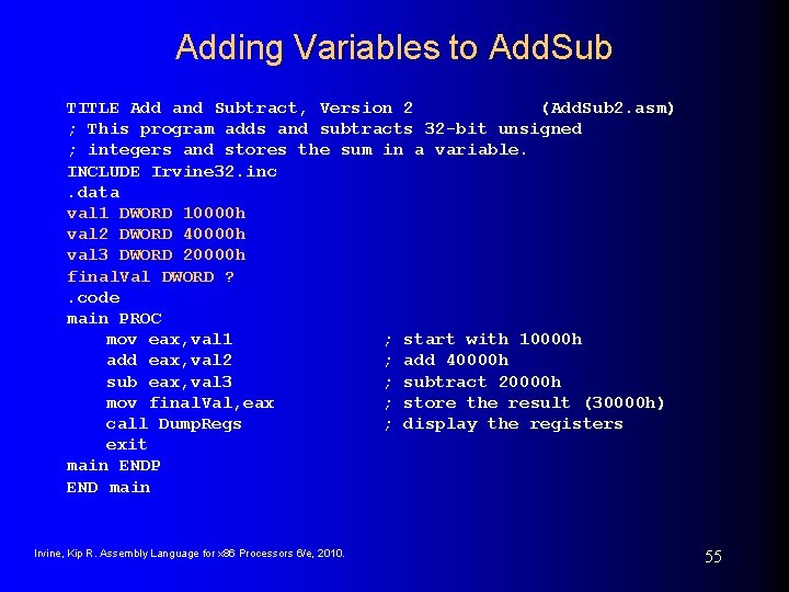 Adding Variables to Add. Sub TITLE Add and Subtract, Version 2 (Add. Sub 2.
