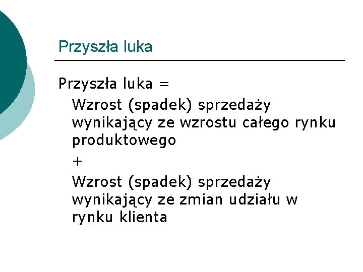 Przyszła luka = Wzrost (spadek) sprzedaży wynikający ze wzrostu całego rynku produktowego + Wzrost