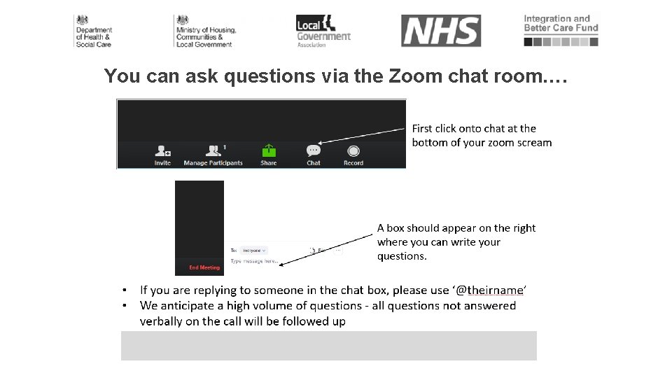 You can ask questions via the Zoom chat room…. 