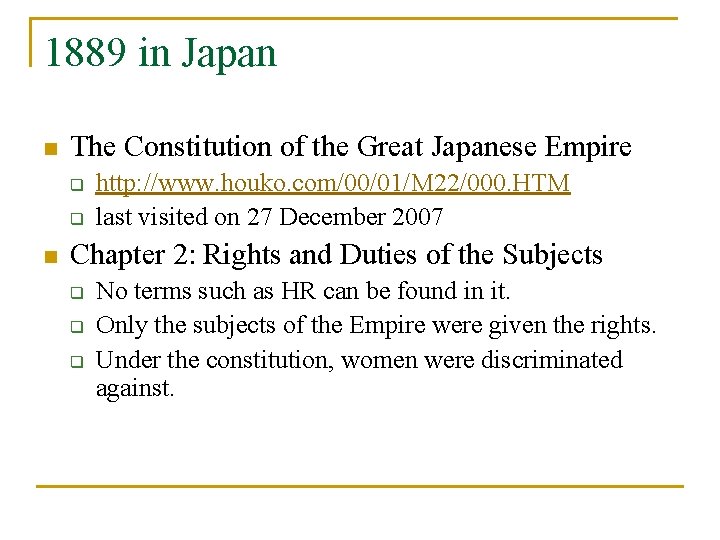 1889 in Japan n The Constitution of the Great Japanese Empire q q n