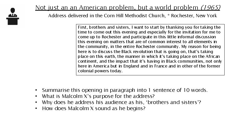 Not just an an American problem, but a world problem (1965) Address delivered in