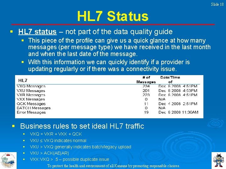 Slide 18 HL 7 Status § HL 7 status – not part of the