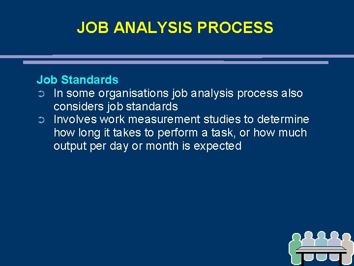 JOB ANALYSIS PROCESS Job Standards ➲ In some organisations job analysis process also considers