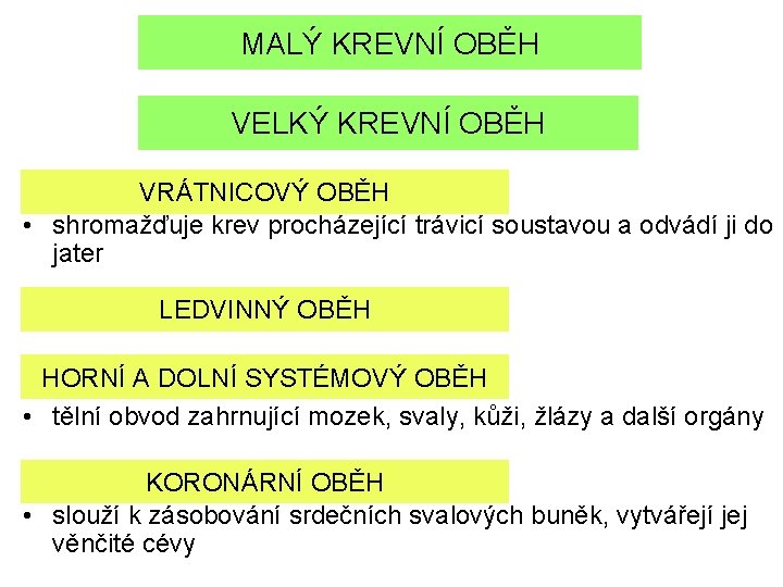 MALÝ KREVNÍ OBĚH VELKÝ KREVNÍ OBĚH VRÁTNICOVÝ OBĚH • shromažďuje krev procházející trávicí soustavou