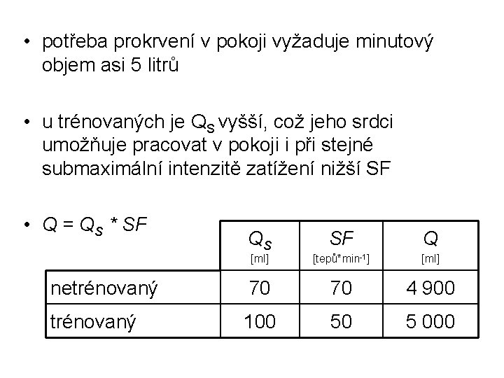  • potřeba prokrvení v pokoji vyžaduje minutový objem asi 5 litrů • u