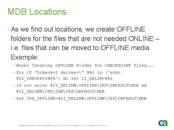 MDB Locations - As we find out locations, we create OFFLINE folders for the