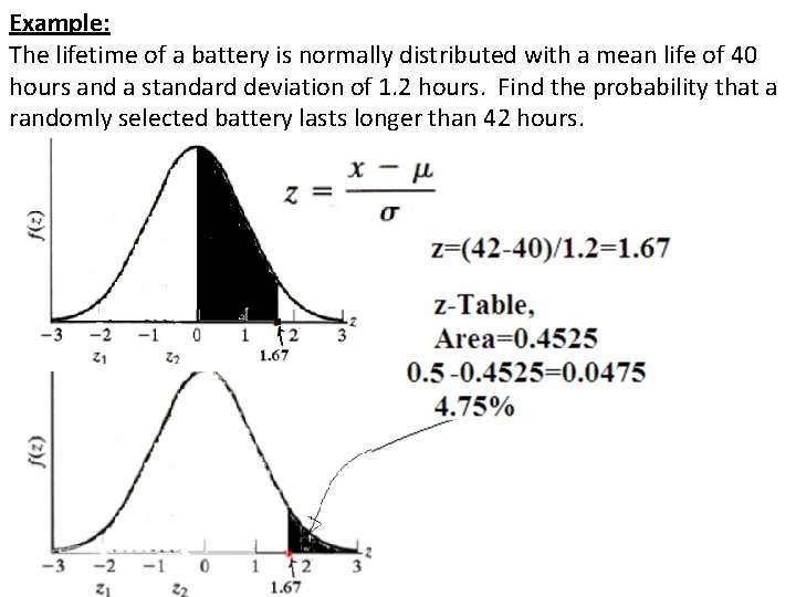 Example: The lifetime of a battery is normally distributed with a mean life of