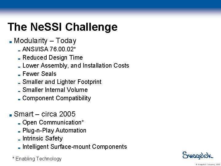 The Ne. SSI Challenge Modularity – Today ANSI/ISA 76. 00. 02* Reduced Design Time
