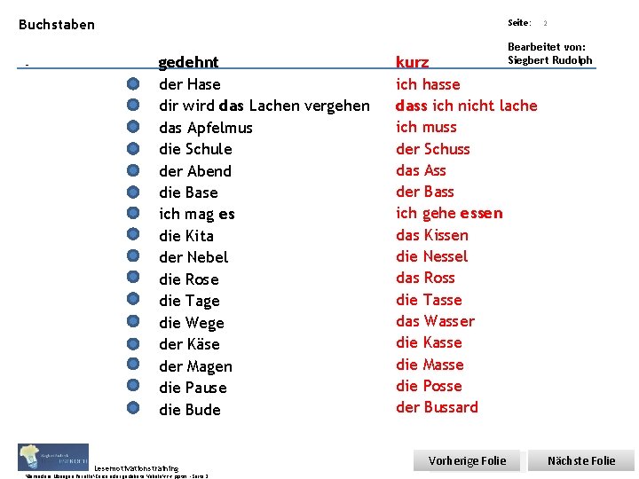 Buchstaben Übungsart: Titel: Quelle: Seite: gedehnt der Hase dir wird das Lachen vergehen das