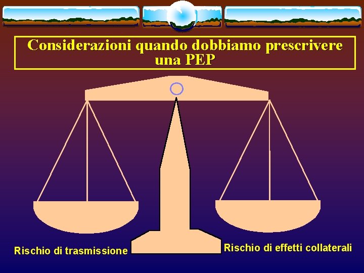 Considerazioni quando dobbiamo prescrivere una PEP Rischio di trasmissione PEP Rischio di effetti collaterali