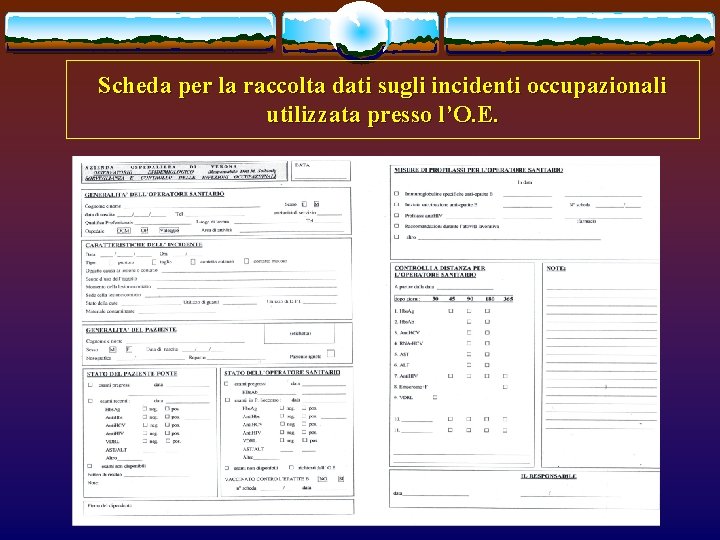 Scheda per la raccolta dati sugli incidenti occupazionali utilizzata presso l’O. E. 