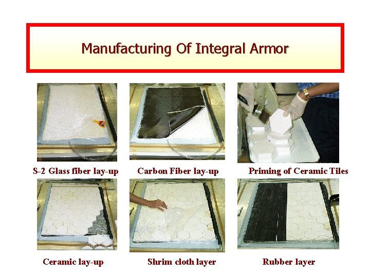 Manufacturing Of Integral Armor S-2 Glass fiber lay-up Ceramic lay-up Carbon Fiber lay-up Shrim