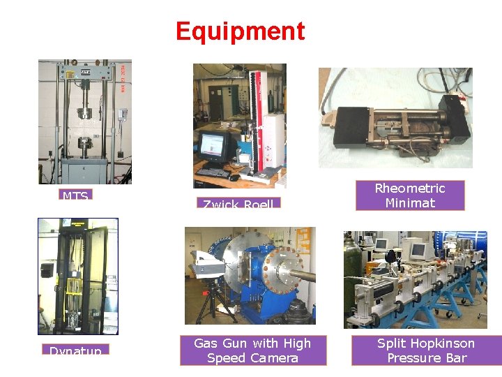 Equipment. SKE GEE Performance Evaluation UNIVERSITY Center for Advanced Materials MTS Dynatup Zwick Roell