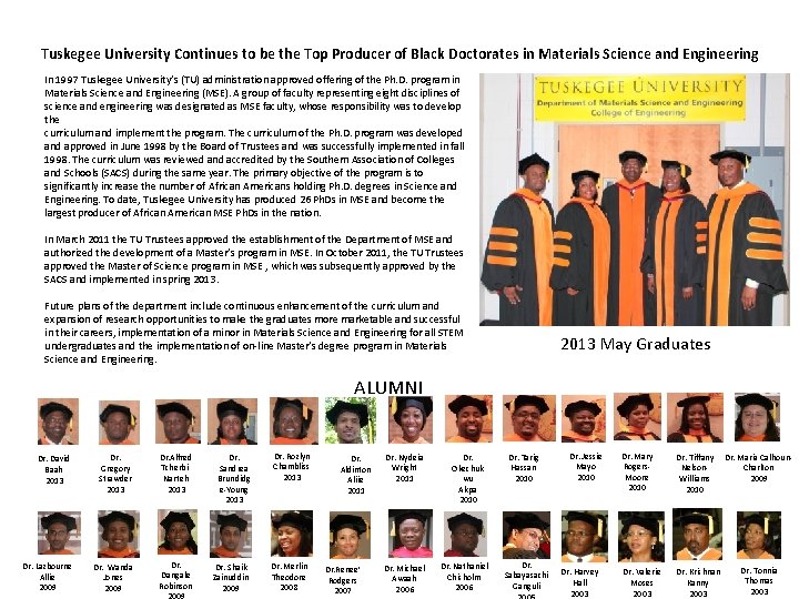 Tuskegee University Continues to be the Top Producer of Black Doctorates in Materials Science