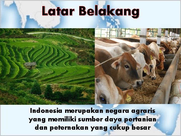 Latar Belakang Indonesia merupakan negara agraris yang memiliki sumber daya pertanian dan peternakan yang