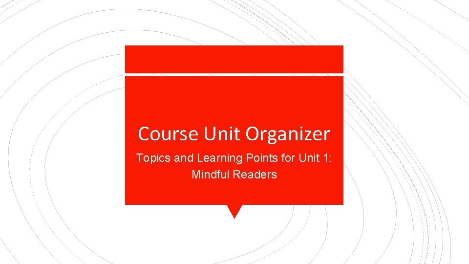 Course Unit Organizer Topics and Learning Points for Unit 1: Mindful Readers 