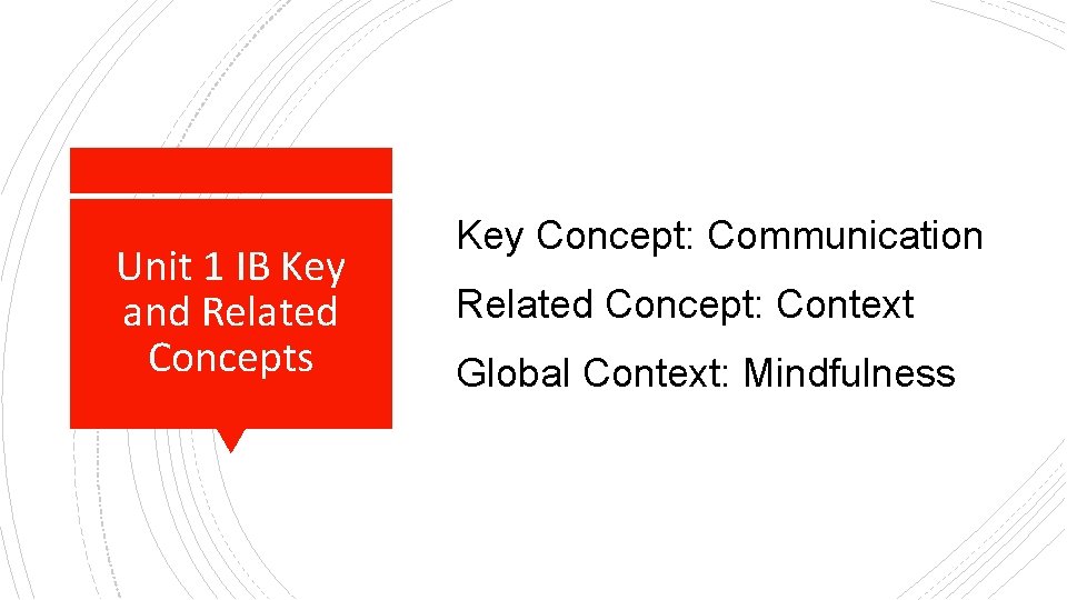 Unit 1 IB Key and Related Concepts Key Concept: Communication Related Concept: Context Global