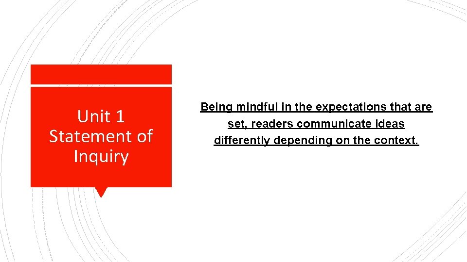 Unit 1 Statement of Inquiry Being mindful in the expectations that are set, readers