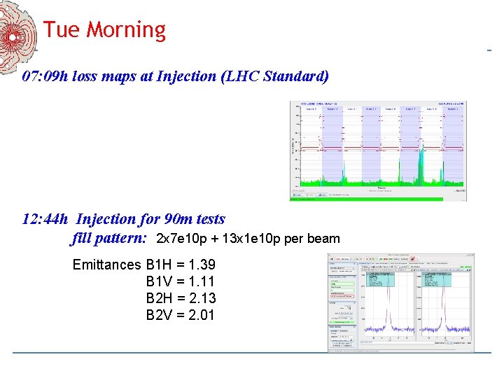 Tue Morning 07: 09 h loss maps at Injection (LHC Standard) 12: 44 h