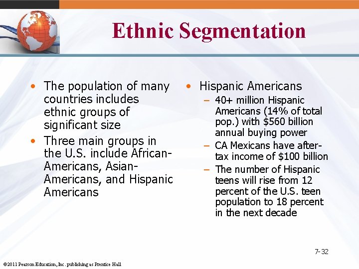 Ethnic Segmentation • The population of many countries includes ethnic groups of significant size