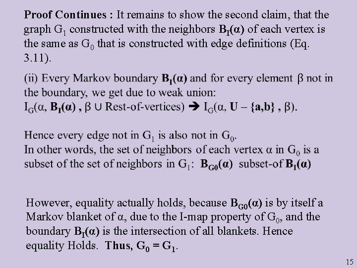 Proof Continues : It remains to show the second claim, that the graph G