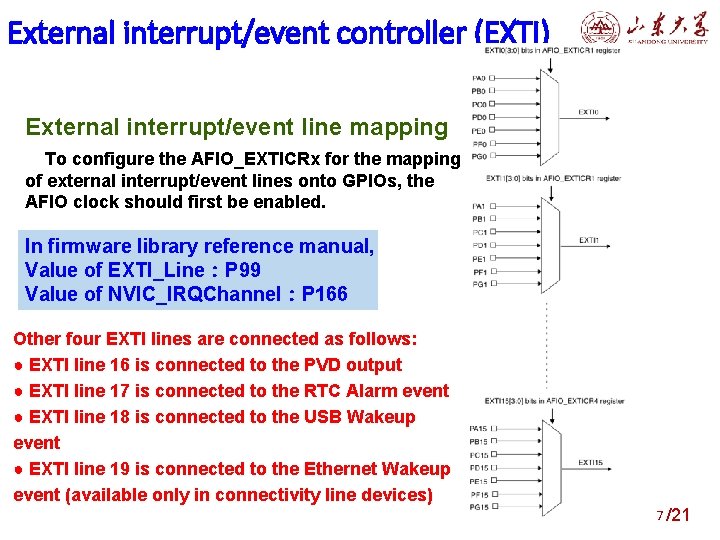 External interrupt/event controller (EXTI) External interrupt/event line mapping To configure the AFIO_EXTICRx for the